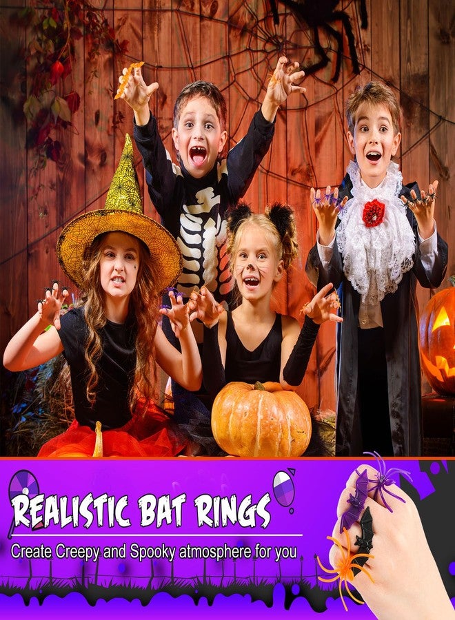 Zubebe 200 Pieces Halloween Spider Rings Bat Ring Plastic Spider Bat Rings Fake Toy Rings Bulk Halloween Rings Plastic Cupcake Topper for Halloween Decoration Party Favors Gifts(Vivid Color) - Image 4